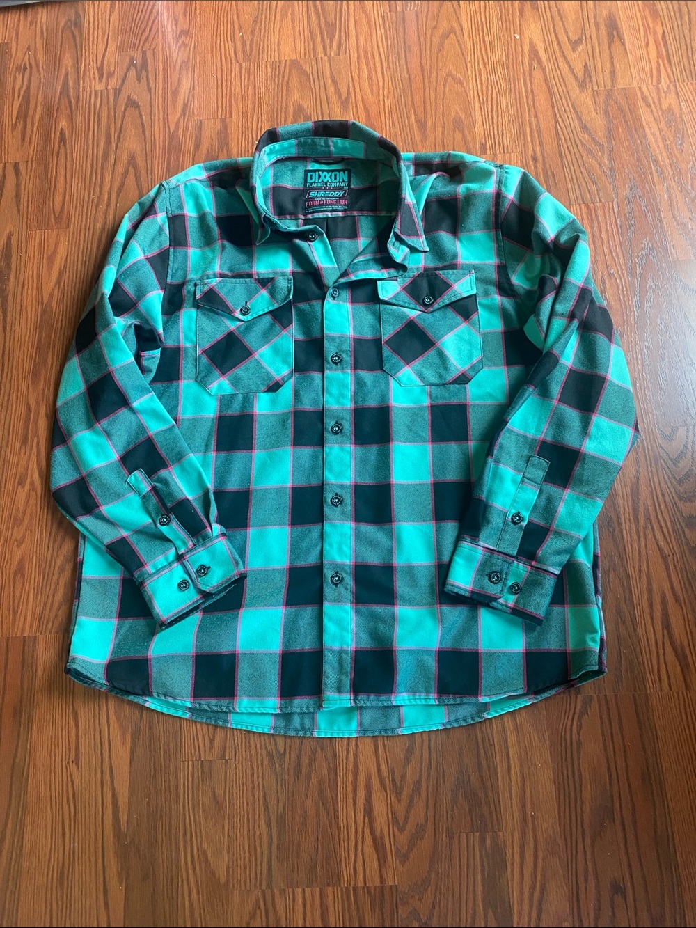 DIXXON Green and Black plaid Casual Button-Down flannel Shirt